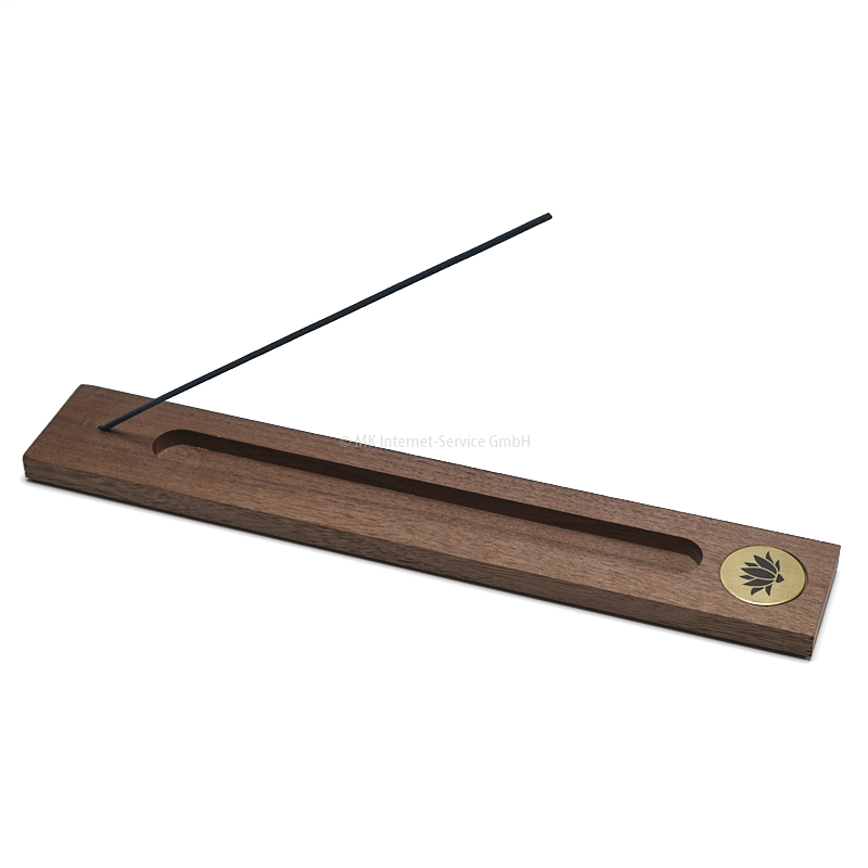 Räucherstäbchenhalter aus Nussbaum mit Messing-Gravur Lotus