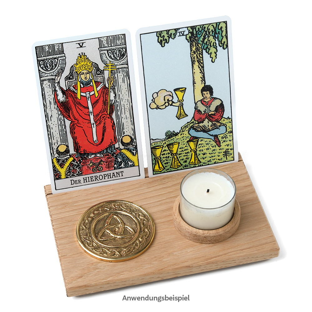 Kartenhalter aus Eiche mit Symbolmünze Dreifachknoten und Teelichthalter (M)