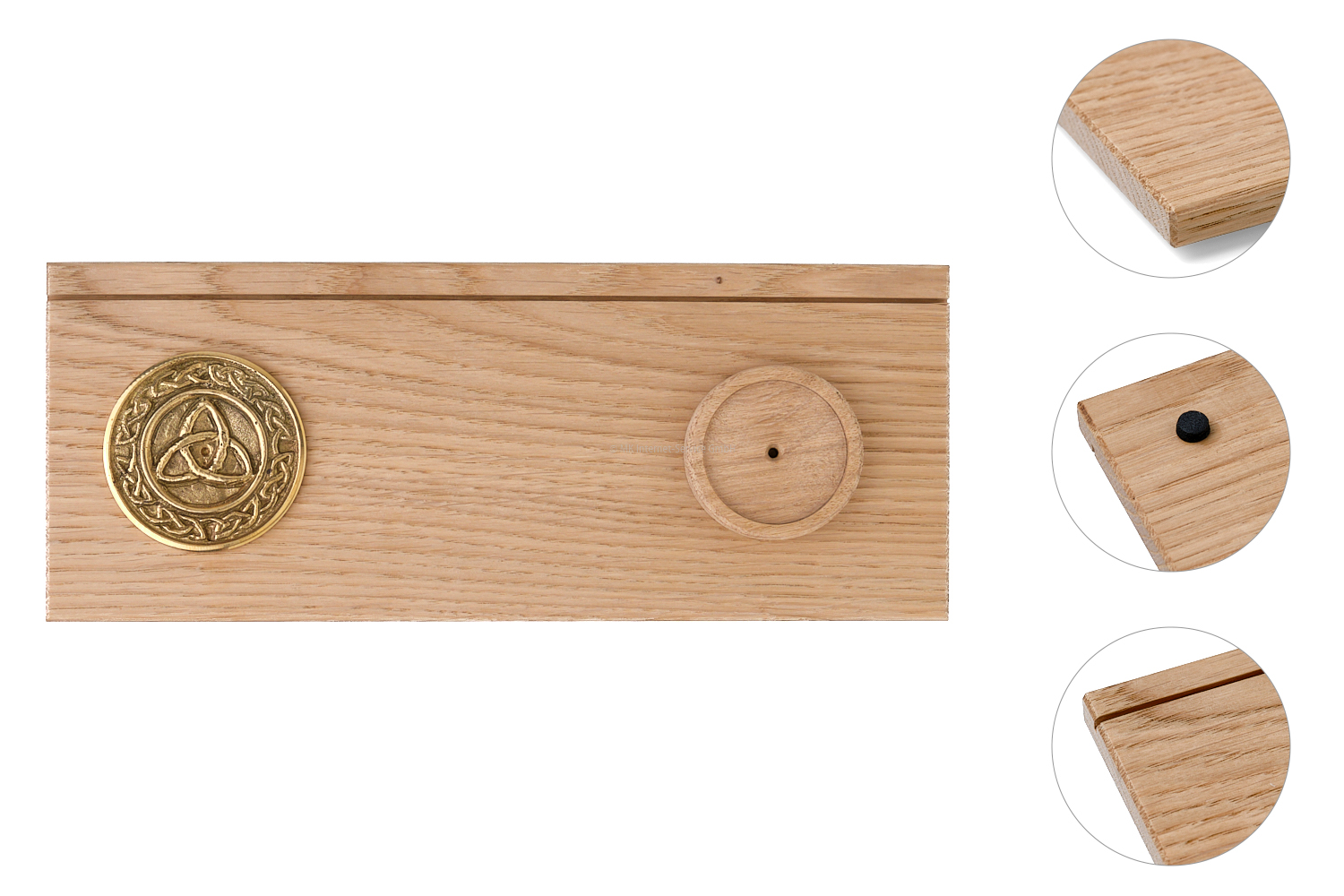 Tarotkartenhalter aus Eiche mit Symbolmünze Dreifachknoten und Teelichthalter (L)