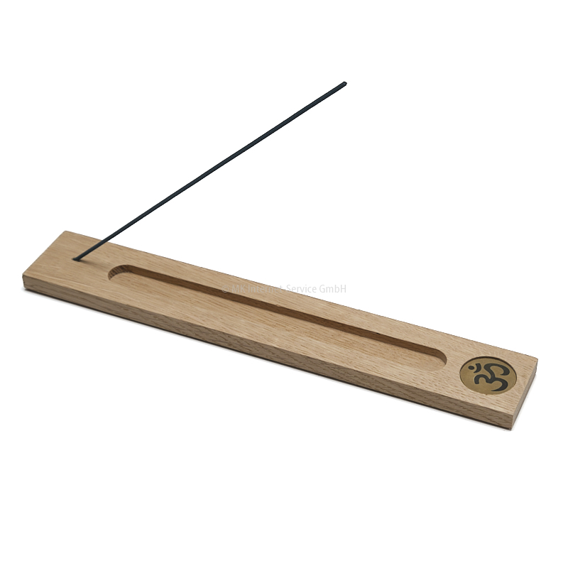 Räucherstäbchenhalter aus Eiche mit Messing-Gravur OM
