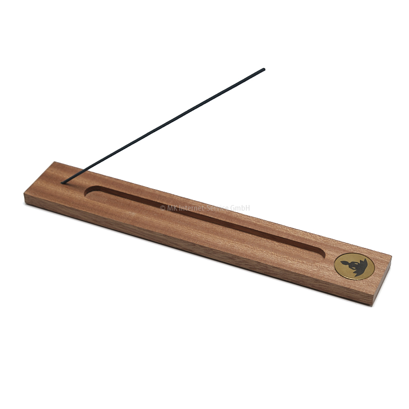 Räucherstäbchenhalter aus Mahagnoi mit Messing-Gravur Buddha