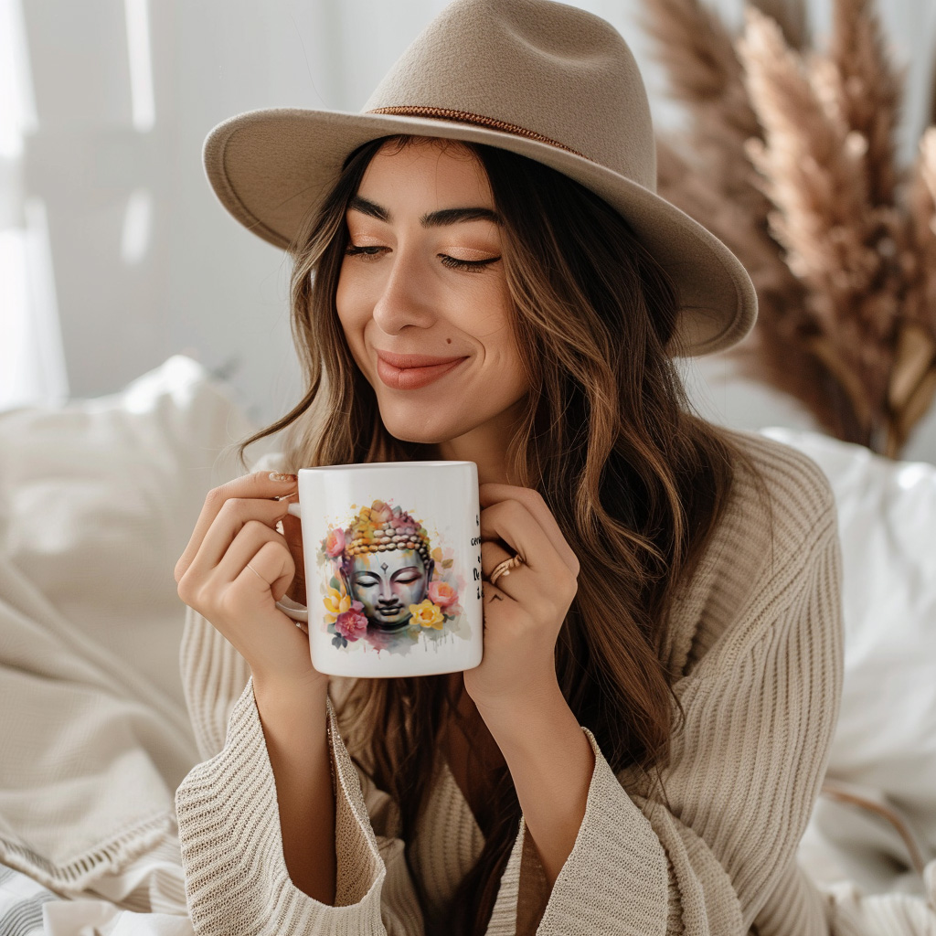 Motiv-Tasse Buddha mit Buddha-Zitat