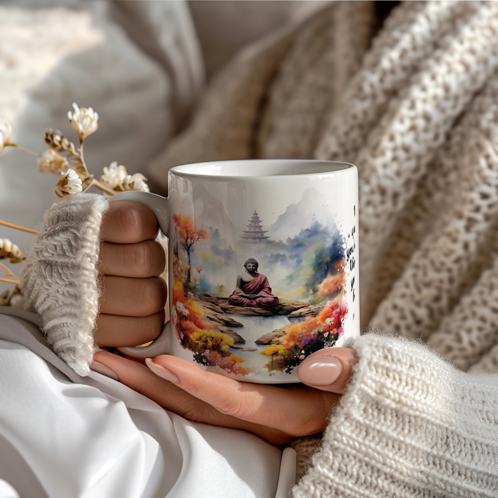 Motiv-Tasse Buddha mit Buddha-Zitat