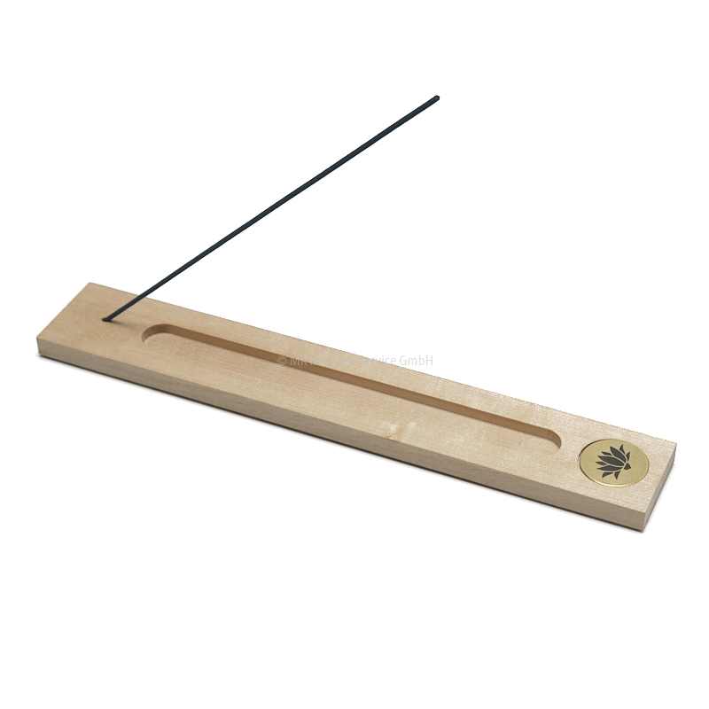 Räucherstäbchenhalter aus Esche mit Messing-Gravur Lotus