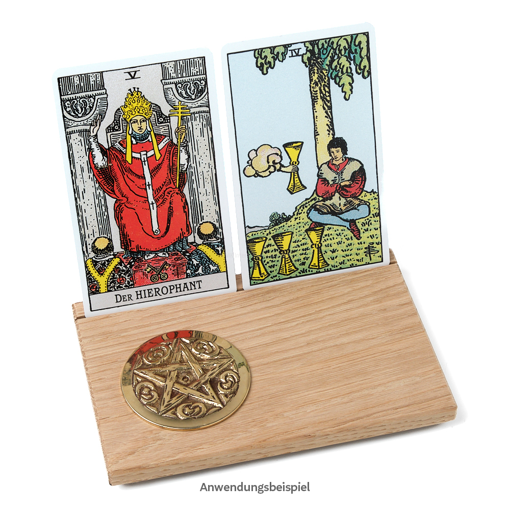 Tarotkartenhalter aus Eiche mit Symbolmünze Pentragramm