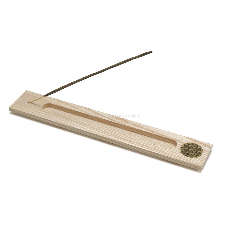 Räucherstäbchenhalter aus Birke mit Messing-Gravur Art Blume des Lebens