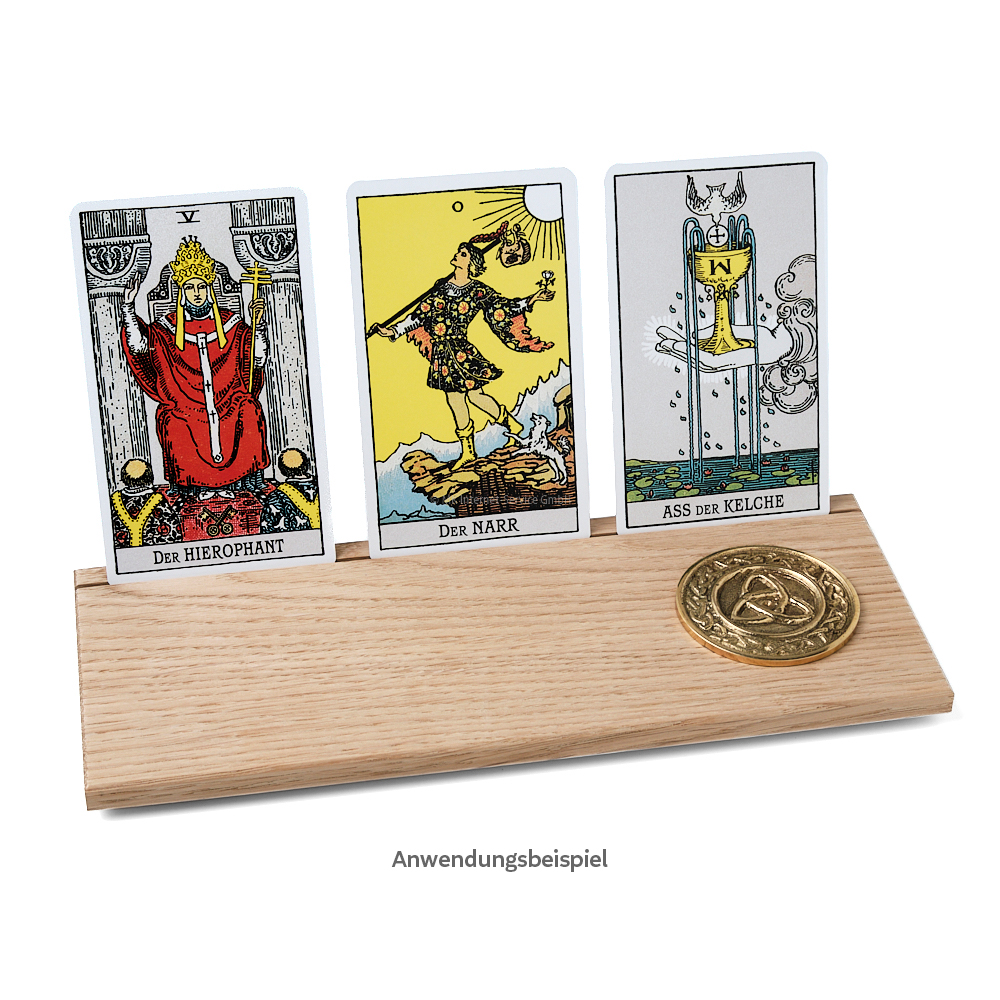 Tarotkartenhalter aus Eiche mit Münze Dreifachknoten (L)