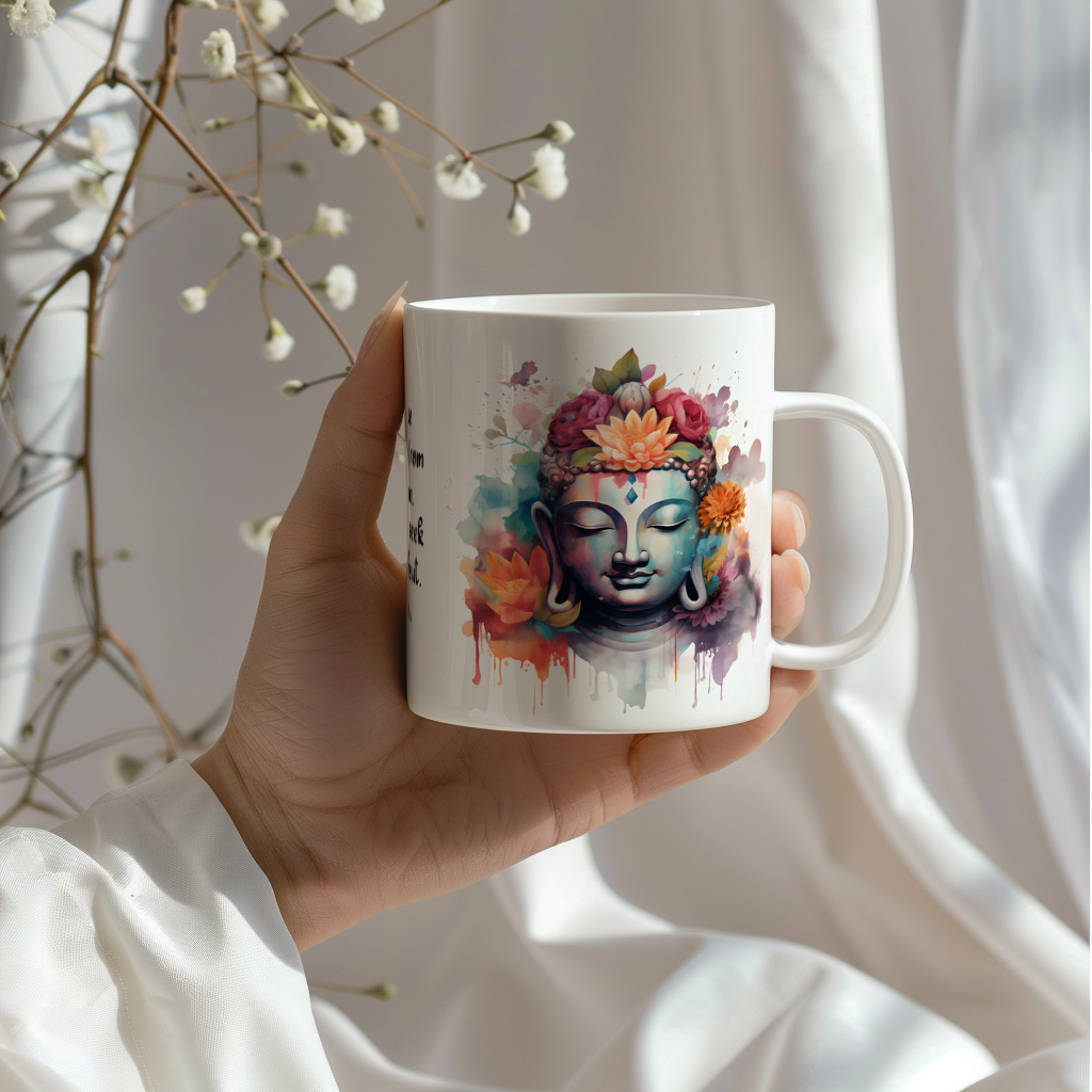 Motiv-Tasse Buddha mit Buddha-Zitat