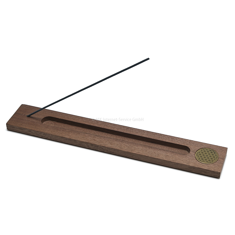 Räucherstäbchenhalter aus Nussbaum mit Messing-Gravur Blume des Lebens
