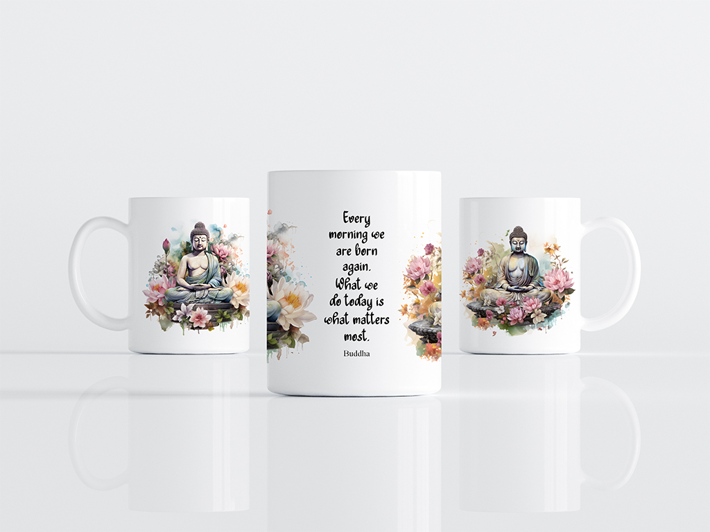 Motiv-Tasse Buddha mit Buddha-Zitat