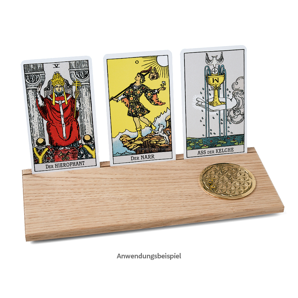 Tarotkartenhalter aus Eiche mit Münze Blume des Lebens (L)