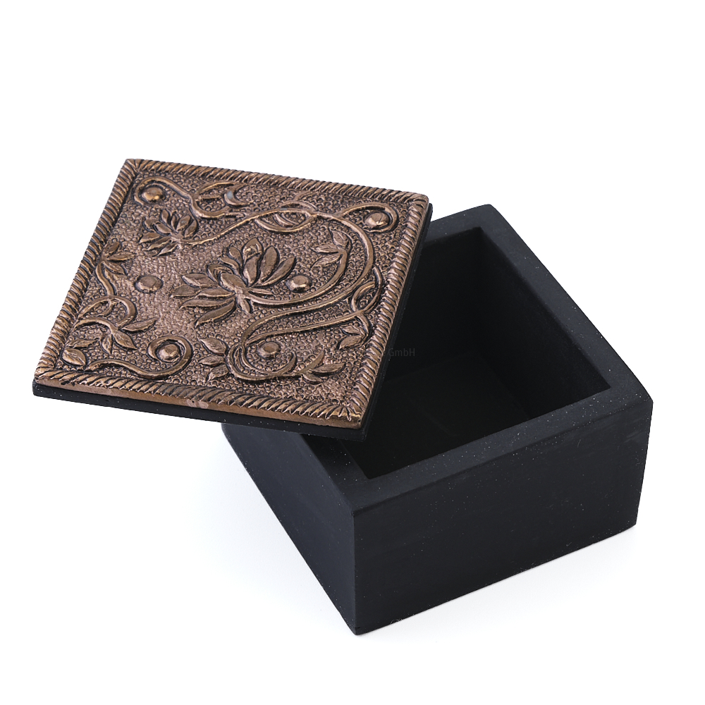 Kleine Holzbox Lotus mit kupferfarbigem Deckel