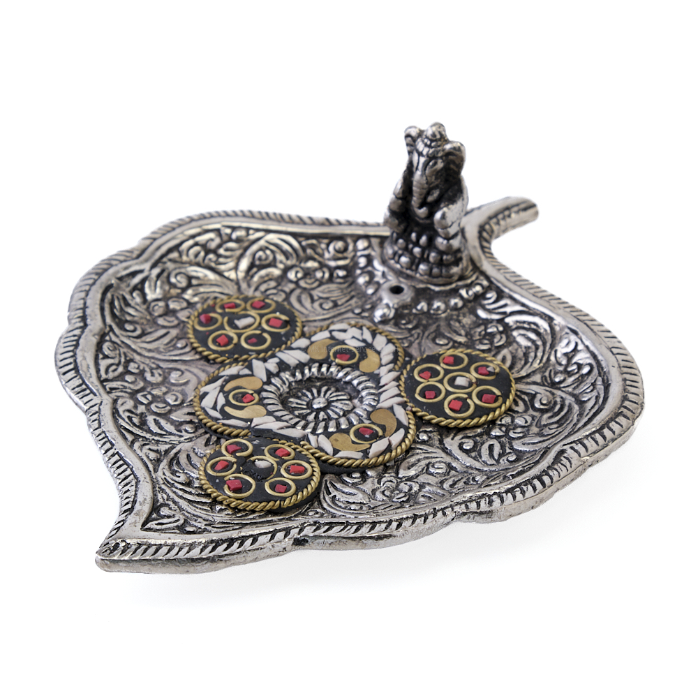 Räucherkegel-/Räucherstäbchenhalter GANESHA aus Weißmetall