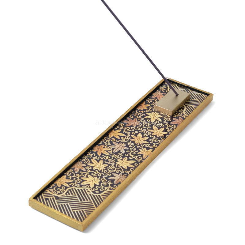 Räucherstäbchenhalter "Eiche schwarz/gold" mit Ahornmuster und Messinghalter