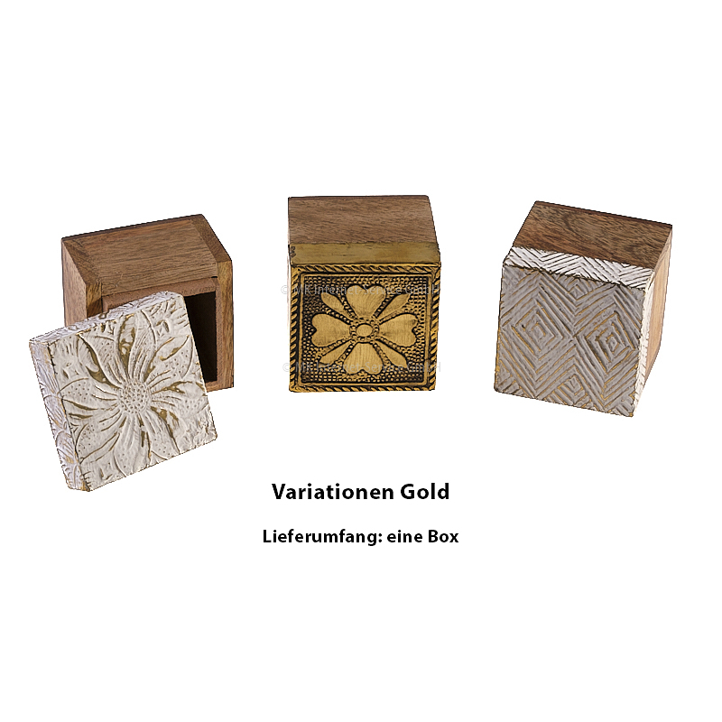 Holzbox aus Mangoholz mit Gold- oder Silberverzierung