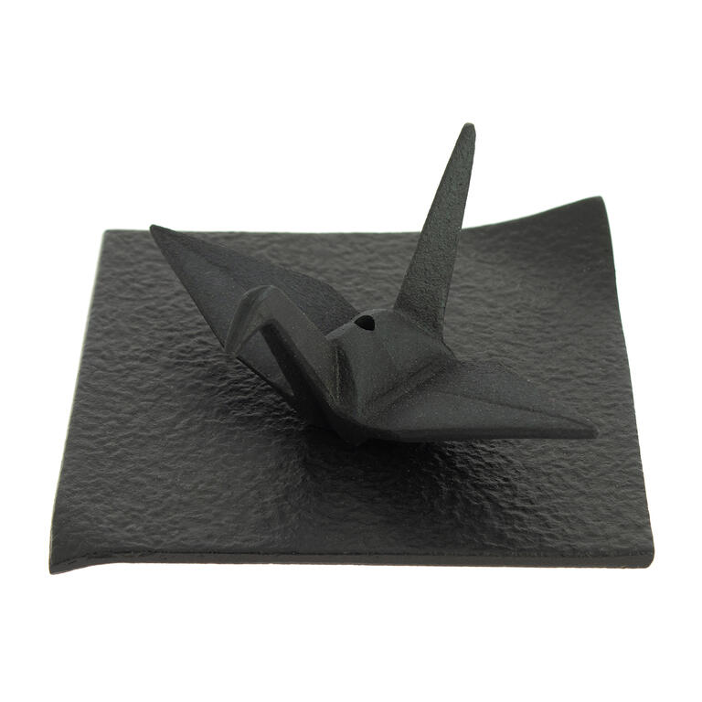 Japanischer Räucherstäbchenhalter Iwachu "Orizuru" (Kranich) aus Gusseisen, schwarz