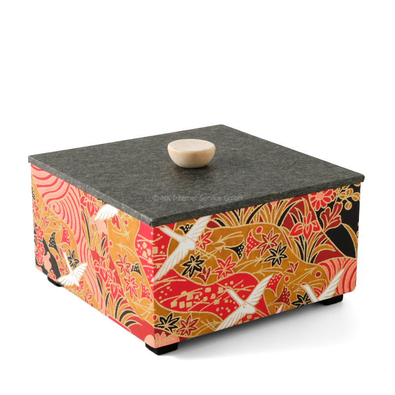 Chiyogami-Box "Kraniche über Landschaft" - Aufbewahrungsbox, Schmucktbox, Geschenkbox