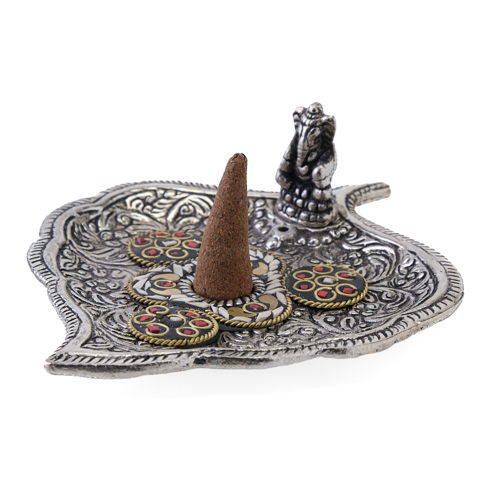 Räucherkegelhalter GANESHA aus Weißmetall