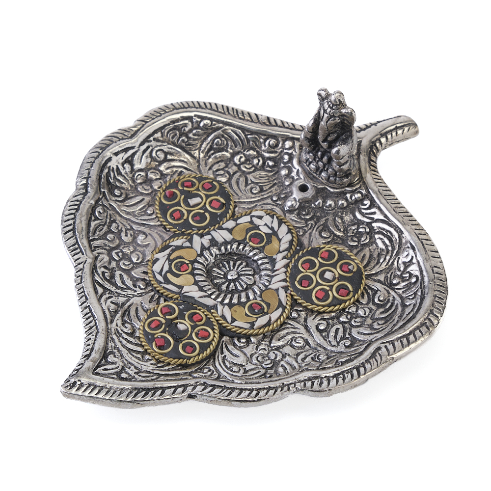 Räucherkegelhalter GANESHA aus Weißmetall