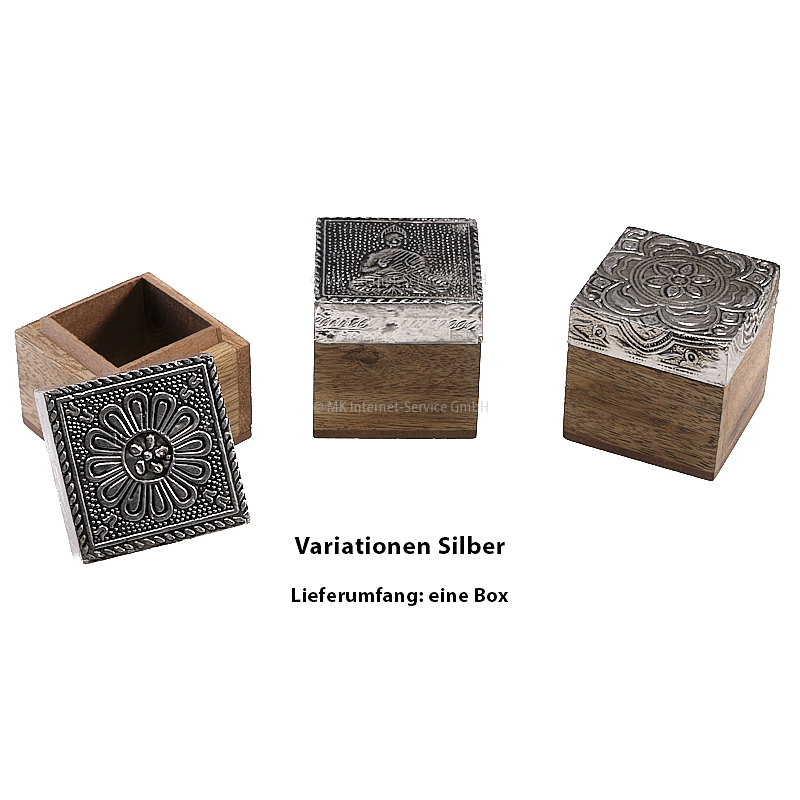 Holzbox aus Mangoholz mit Gold- oder Silberverzierung