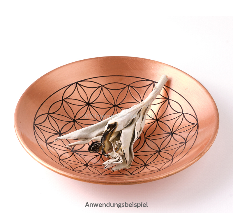 Kupferteller mit Blume des Lebens für Smudge Sticks, lose Kräuter, Palo Santo