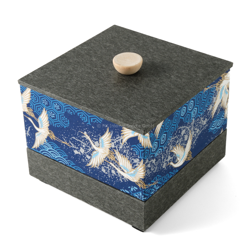 Chiyogami-Box "Kraniche über blauen Meereswellen" (3-teilig) - Aufbewahrungsbox, Schmuckbox, Geschenkbox