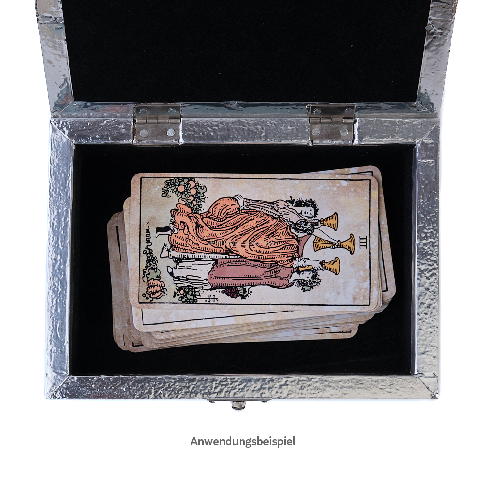 Tarotbox/Aufbewahrungsbox mit OM-Symbol in Silberfarbe