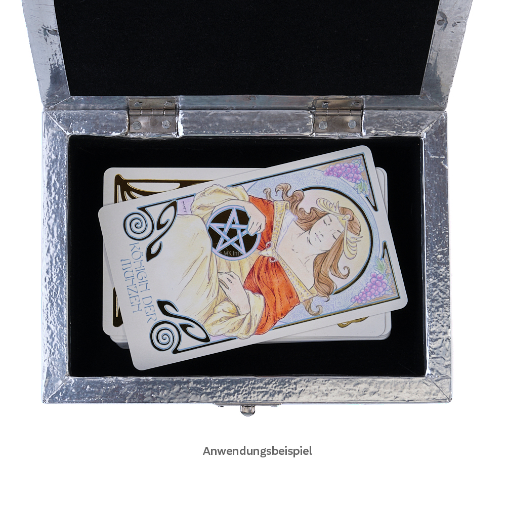 Tarotbox/Aufbewahrungsbox mit Lotus-Symbol in Silberfarbe