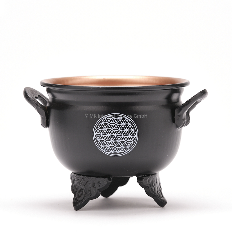 Räuchergefäß Caldron "Blume des Lebens" aus Eisen mit Gusshenkel
