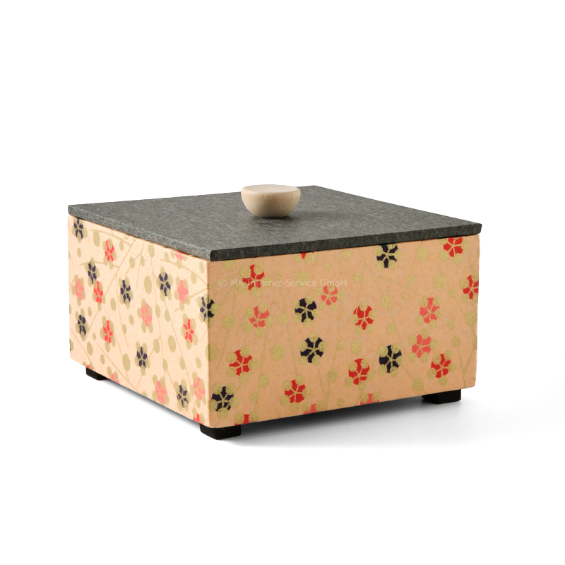 Chiyogami-Box "Pflaumenblüten auf Apricot" - Aufbewahrungsbox, Schmuckbox, Geschenkbox