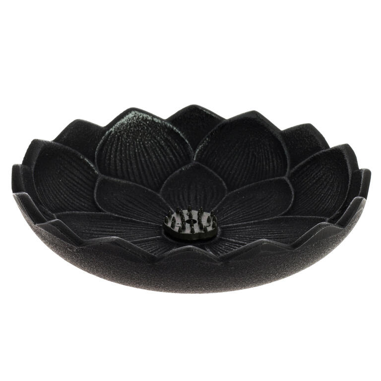 Japanischer Räucherstäbchenhalter Iwachu "Lotusblume" aus Gusseisen, schwarz