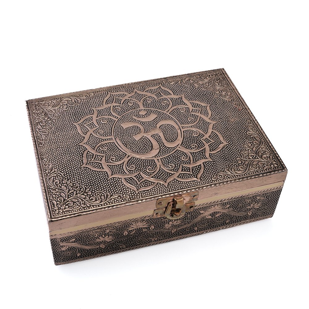 Tarotbox mit OM-Symbol in Kupferfarbe