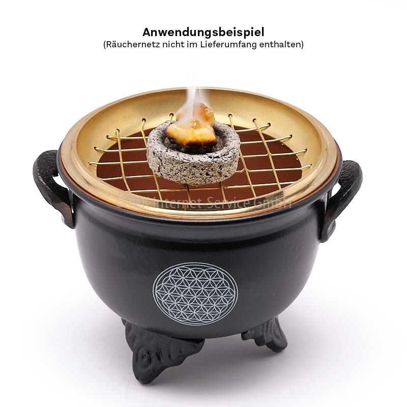 Räuchergefäß Caldron "Blume des Lebens" aus Eisen mit Gusshenkel