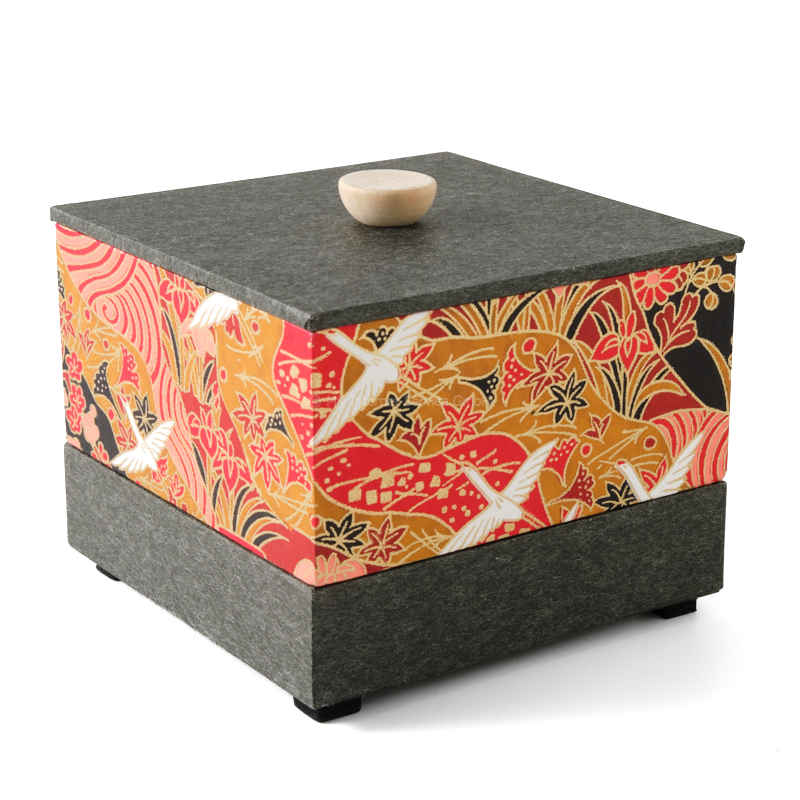 Chiyogami-Box "Kraniche über Landschaft" (3-teilig) - Aufbewahrungsbox, Schmuckbox, Geschenkbox