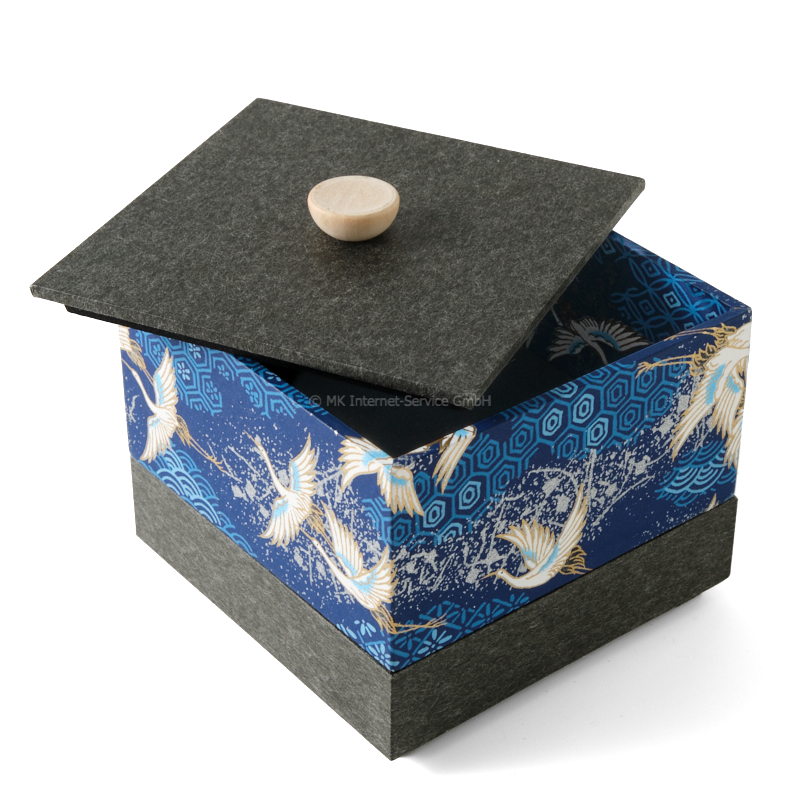 Chiyogami-Box "Kraniche über blauen Meereswellen" (3-teilig) - Aufbewahrungsbox, Schmuckbox, Geschenkbox