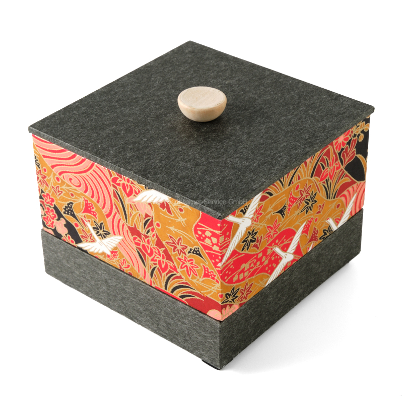 Chiyogami-Box "Kraniche über Landschaft" (3-teilig) - Aufbewahrungsbox, Schmuckbox, Geschenkbox