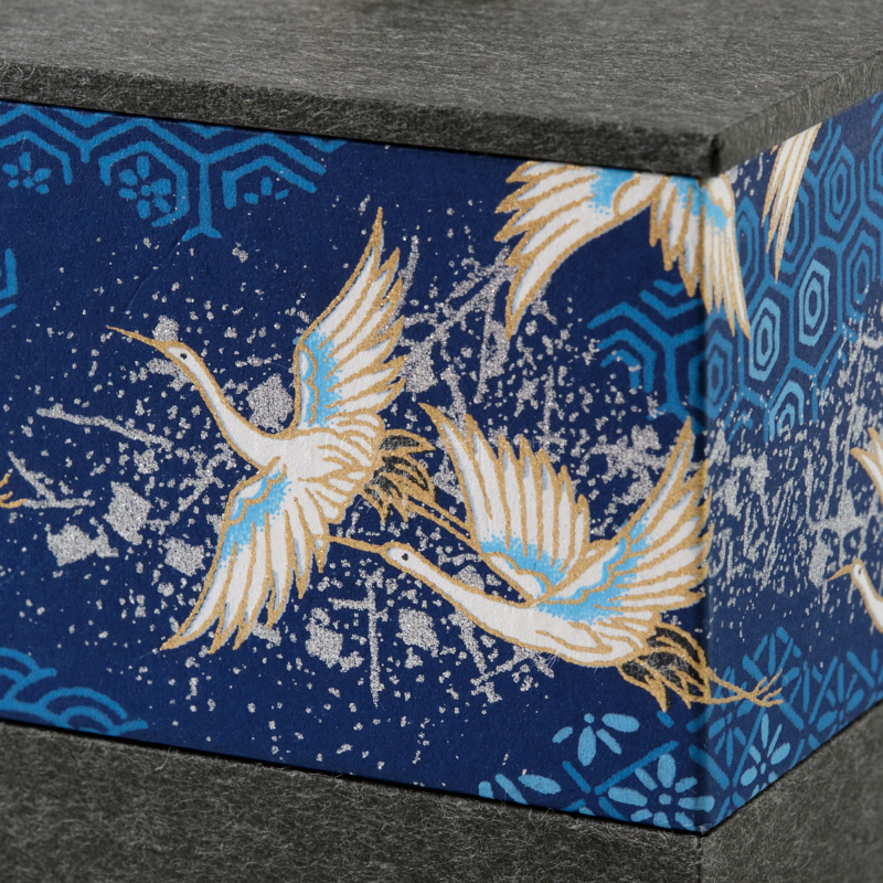 Chiyogami-Box "Kraniche über blauen Meereswellen" (3-teilig) - Aufbewahrungsbox, Schmuckbox, Geschenkbox