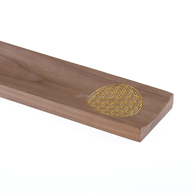 Räucherstäbchenhalter aus Holz mit goldener Gravur "Blume des Lebens"