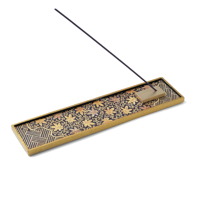 Räucherstäbchenhalter "Eiche schwarz/gold" mit Ahornmuster und Messinghalter