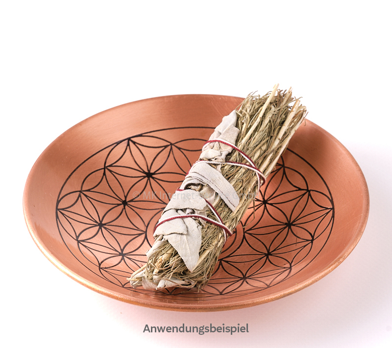 Kupferteller mit Blume des Lebens für Smudge Sticks, lose Kräuter, Palo Santo