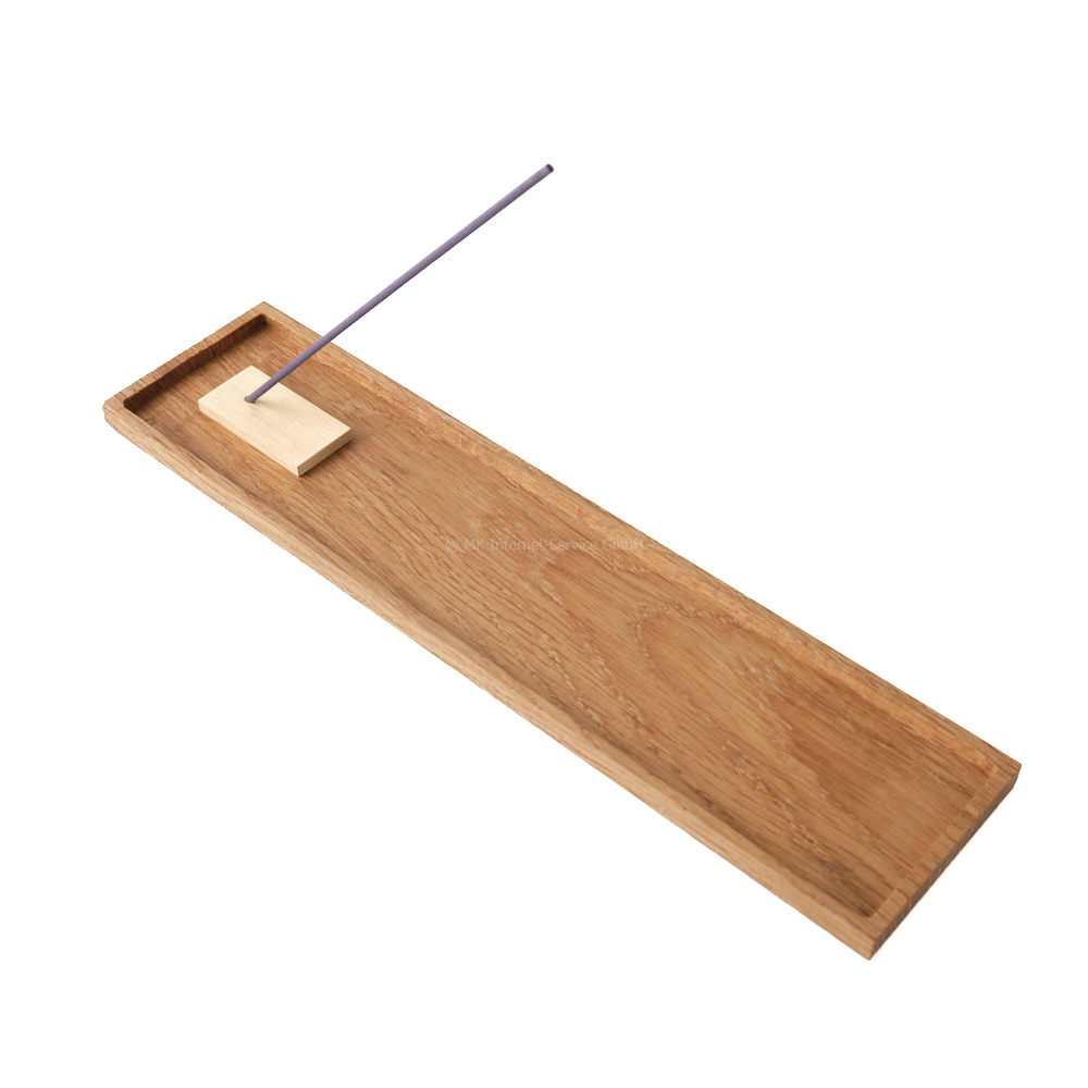 Räucherstäbchenhalter aus Edelholz Eiche mit Messinghalter, breit
