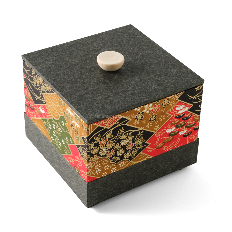 Chiyogami-Box "Japanische Landschaft auf rot"  - Aufbewahrungsbox, Schmuckbox, Geschenkbox
