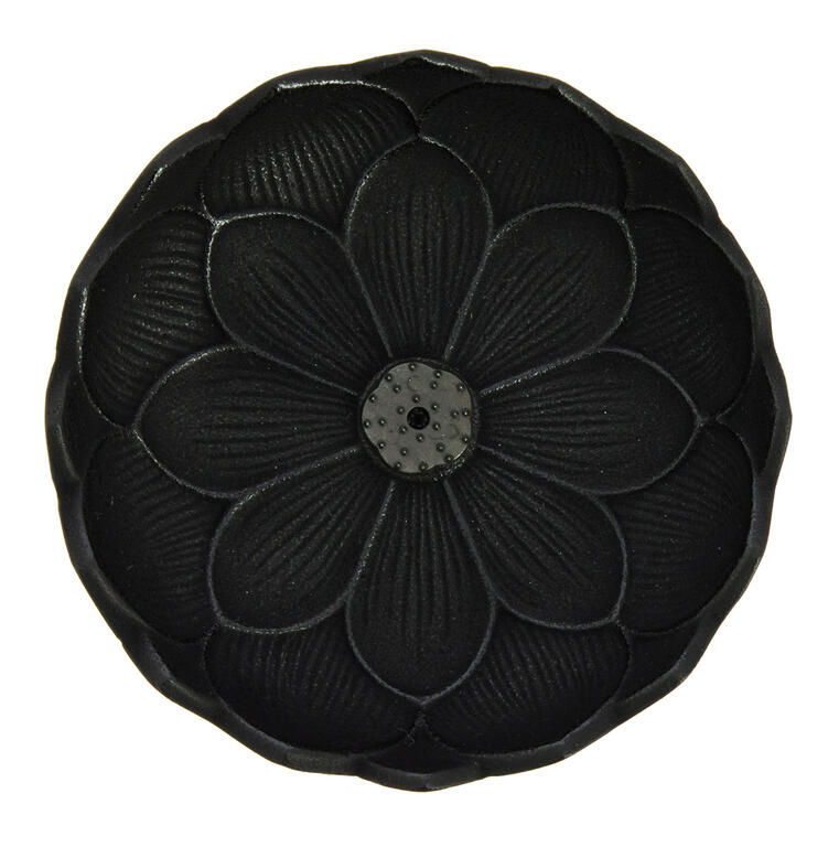 Japanischer Räucherstäbchenhalter Iwachu "Lotusblume" aus Gusseisen, schwarz