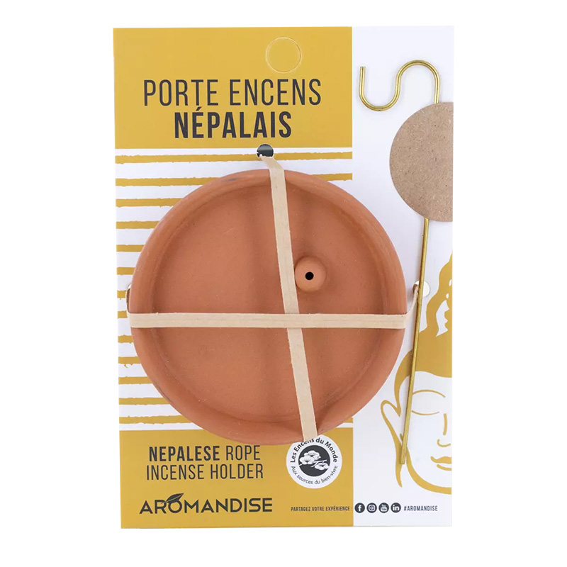 Nepal-Räucherstäbchenhalter aus Terrakotta & Messing für Räucherschnüre