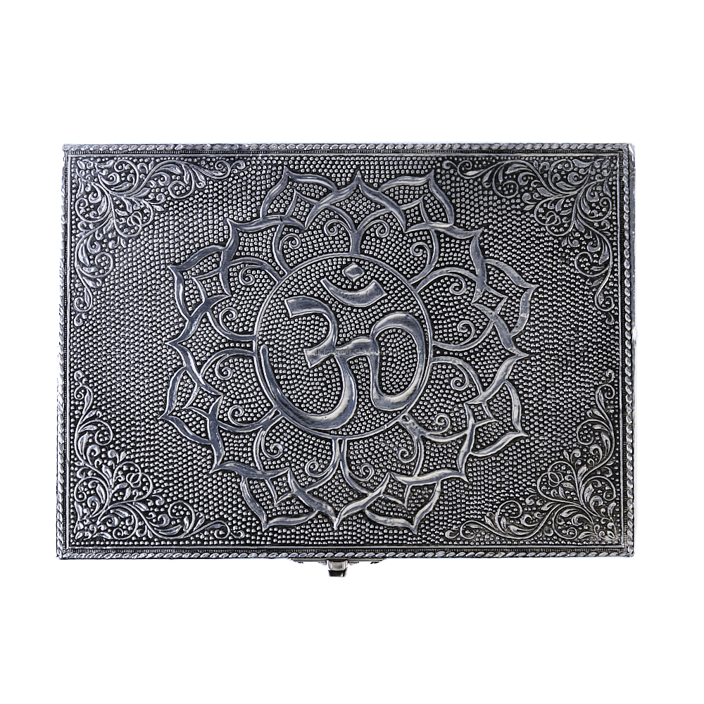 Tarotbox/Aufbewahrungsbox mit OM-Symbol in Silberfarbe