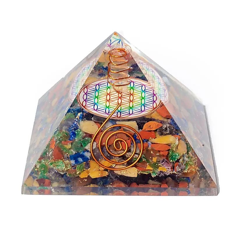 Chakra-Pyramide Blume des Lebens mit Kristallspitze