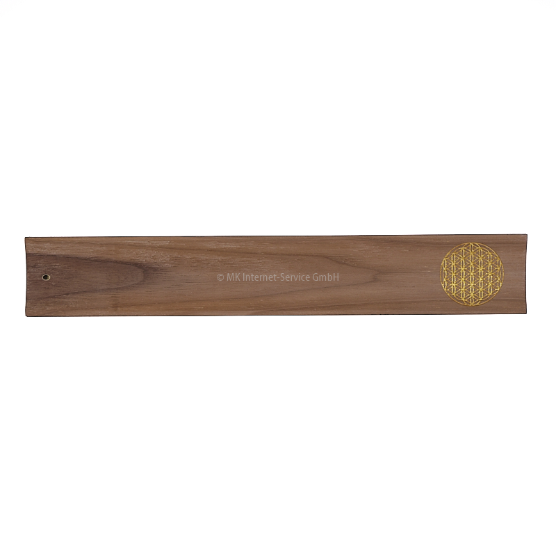 Räucherstäbchenhalter aus Holz mit goldener Gravur "Blume des Lebens"