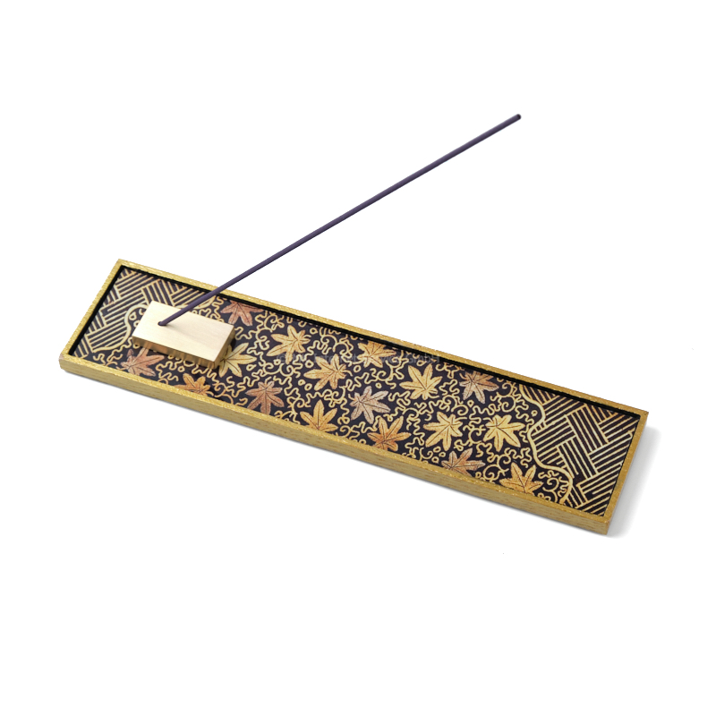 Räucherstäbchenhalter "Eiche schwarz/gold" mit Ahornmuster und Messinghalter