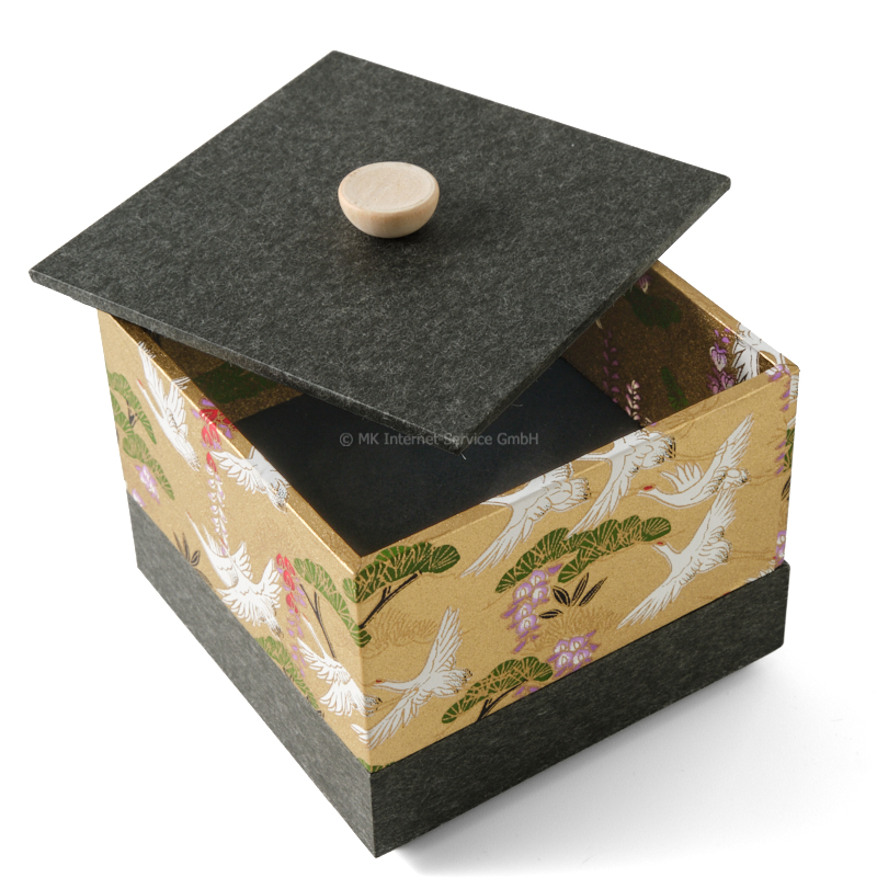 Chiyogami-Box "Kraniche, japanische Kiefer und Blauregen" - Aufbewahrungsbox, Schmucktbox, Geschenkbox
