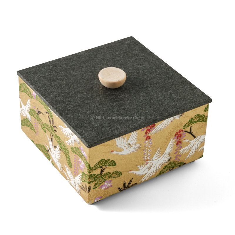"Kraniche, japanische Kiefer und Blauregen" - Aufbewahrungsbox, Schmuckbox, Geschenkbox